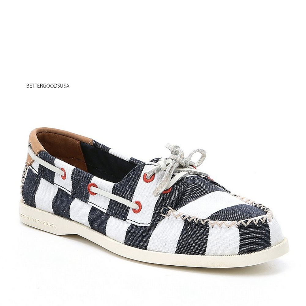 Sperry A/O Venice Boat shoes Stripe Navy,White 7.5